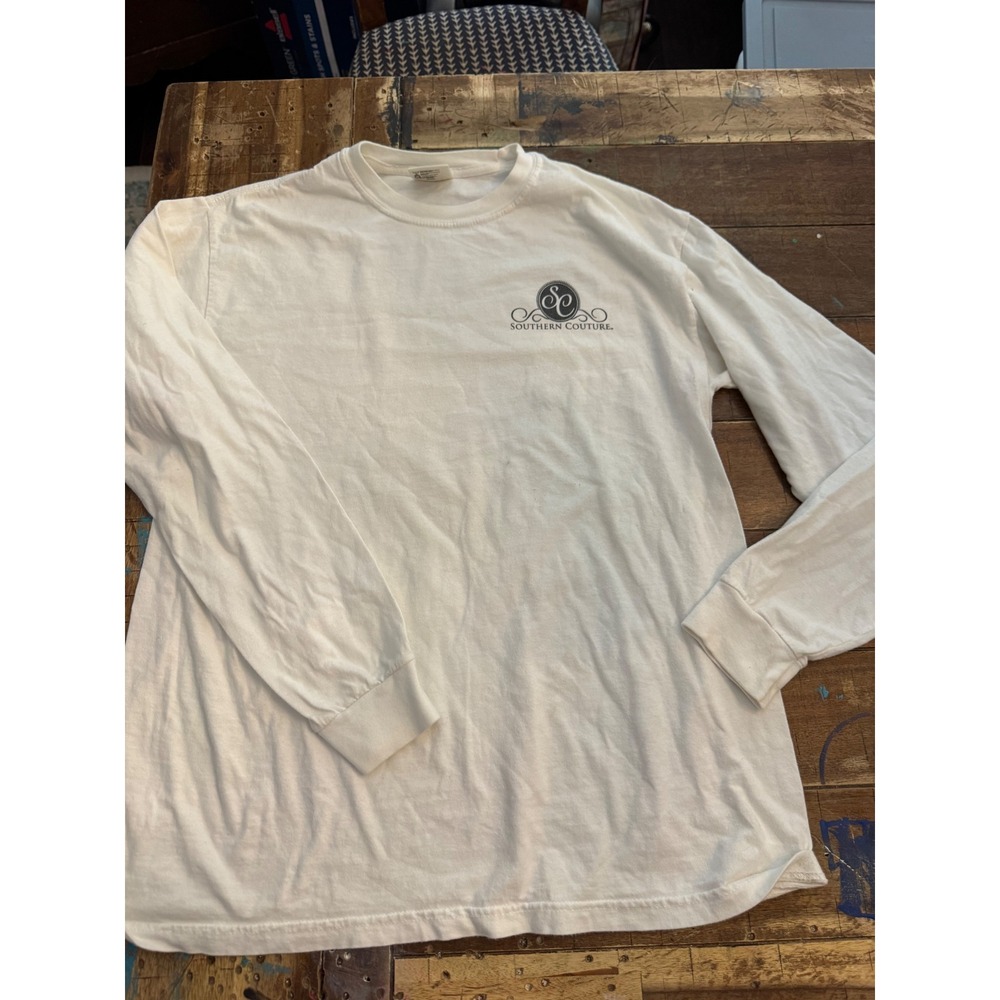 Southern Couture Comfort Colors White Long Sleeve Anchor Bow Graphic Tee Medium